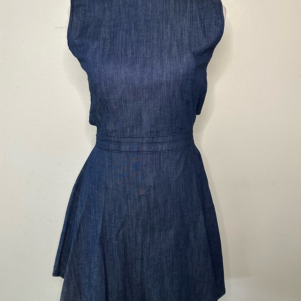 Classic Dark Blue Denim Fit & Flare Dress
